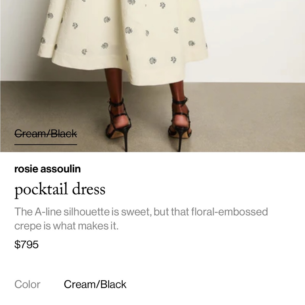 Rosie Assoulin Pocktail Dress, Cream&Black floral embossed Crepe, Midi, NWOT, 0 - Picture 16 of 16